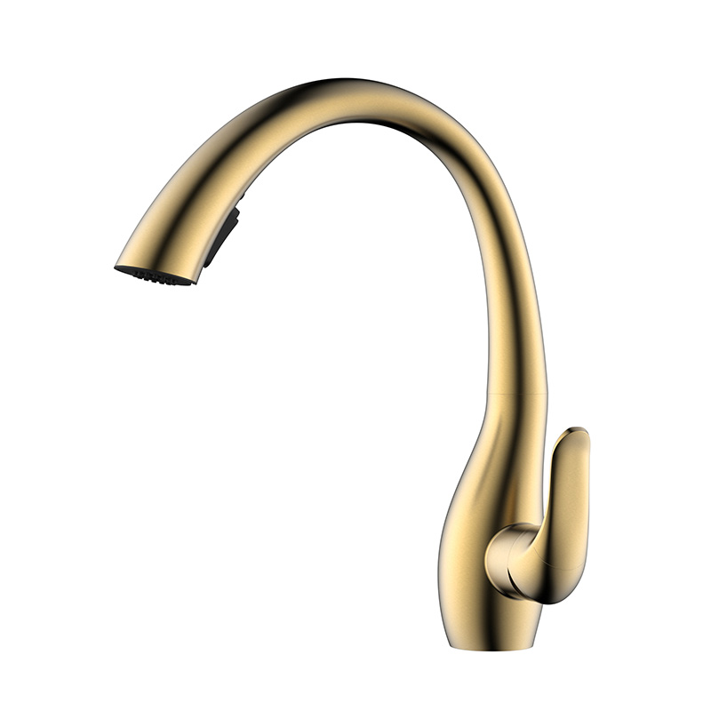 Edelstahl gebürstetes Goldküchen-Waschbecken-Mischbatterie mit Auszieh-Spray