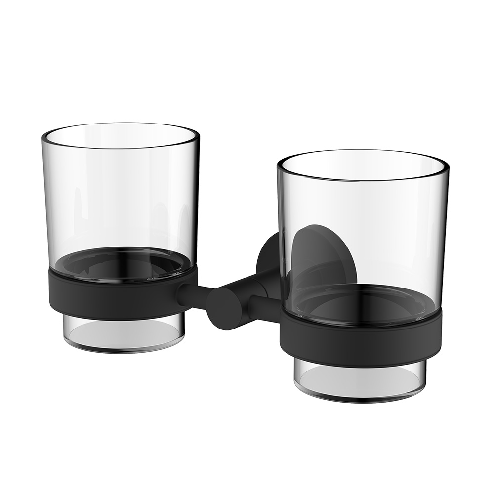 Wandhalter aus mattschwarzem Badezimmerglas und Zahnbürstenhalter