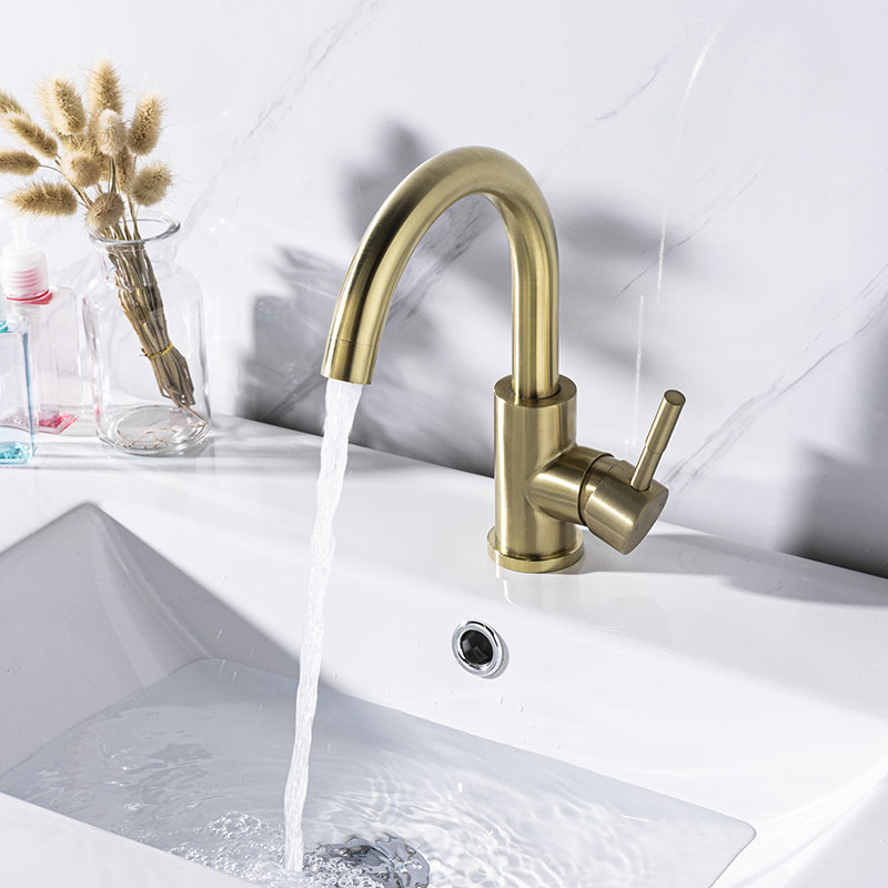 Modernes Einzelnoch kleine gebürstete Gold-Prep-Prep-Waschbecken-Wasserhahn