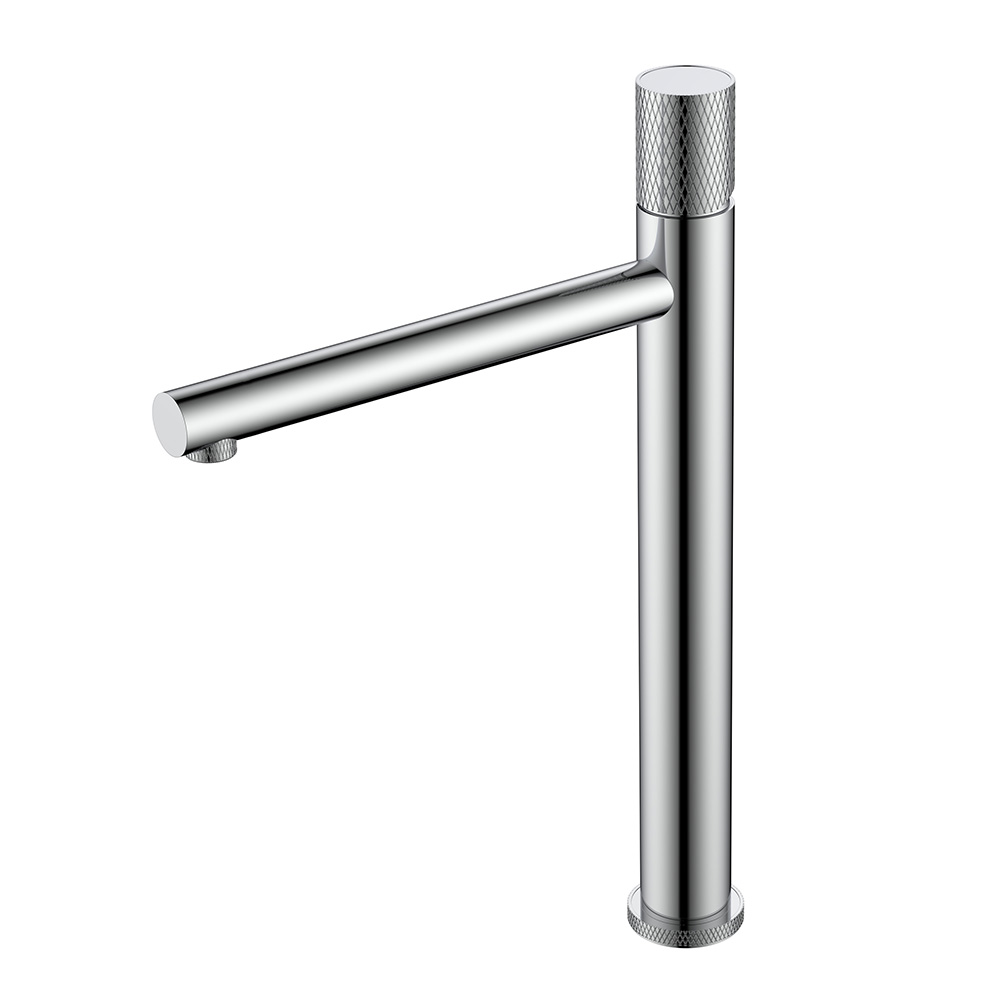 Chrom hoher Waschbeckenstahlhahn mit Knurlinggriff